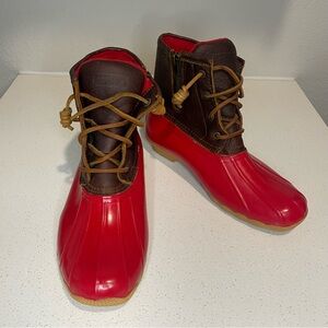 Sperry Saltwater Duck Boots in Red and Brown Leather